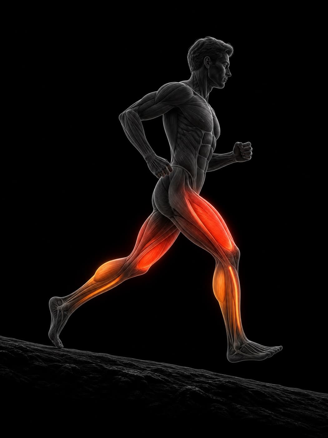 Muscle load while running on a gentle descent