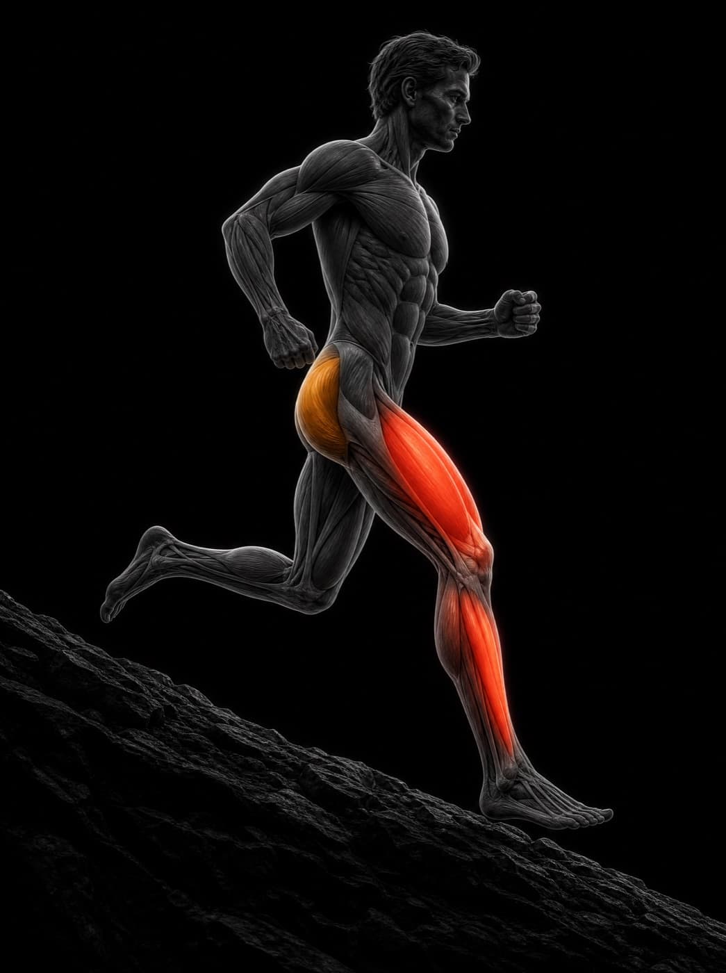 Muscle load while running on a steep descent